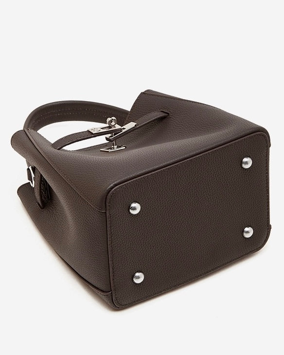 Women's Full-Grain Cowhide Basket Bucket Bag with Buckle Detail