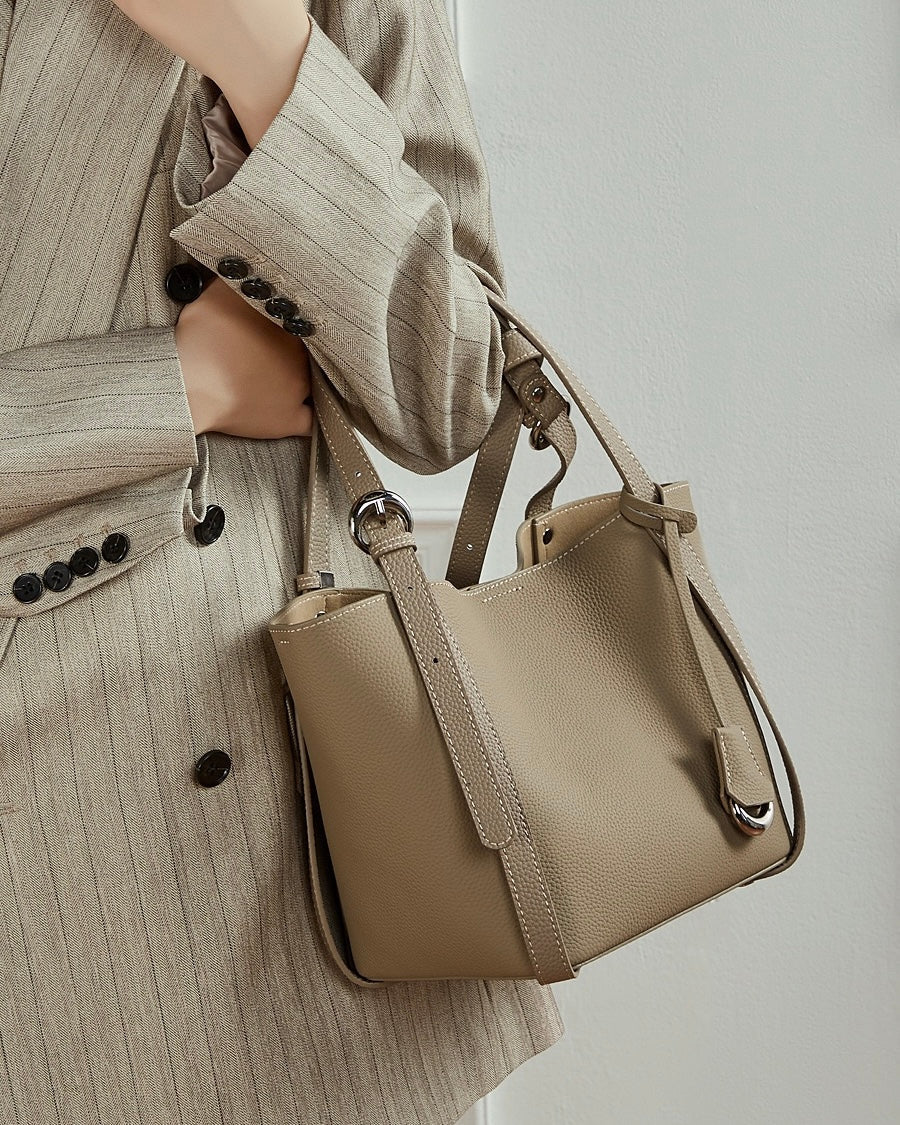 Women's Textured Cowhide Bucket Bag with Removable Pouch