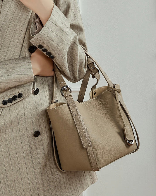 Women's Textured Cowhide Bucket Bag with Removable Pouch