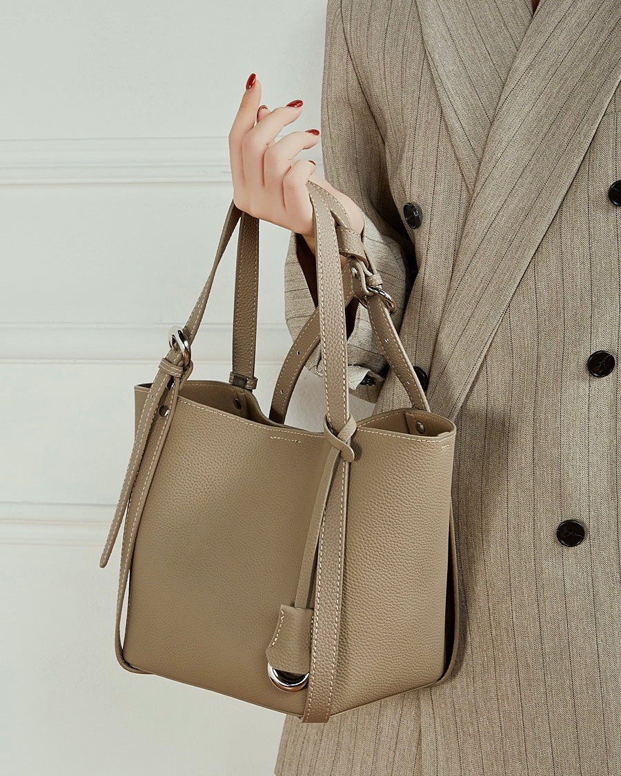 Women's Textured Cowhide Bucket Bag with Removable Pouch