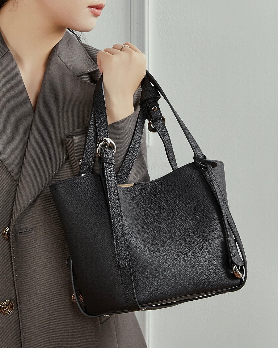 Women's Textured Cowhide Bucket Bag with Removable Pouch
