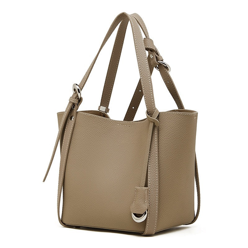 Women's Textured Cowhide Bucket Bag with Removable Pouch