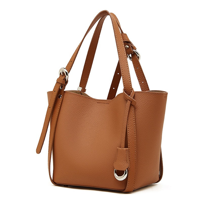 Women's Textured Cowhide Bucket Bag with Removable Pouch