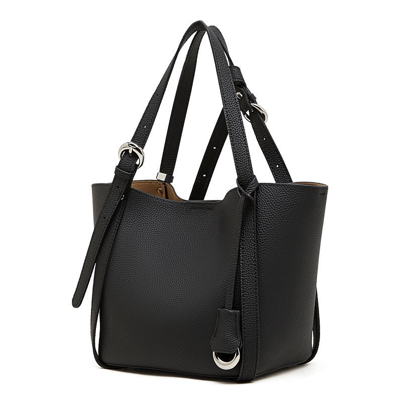 Women's Textured Cowhide Bucket Bag with Removable Pouch