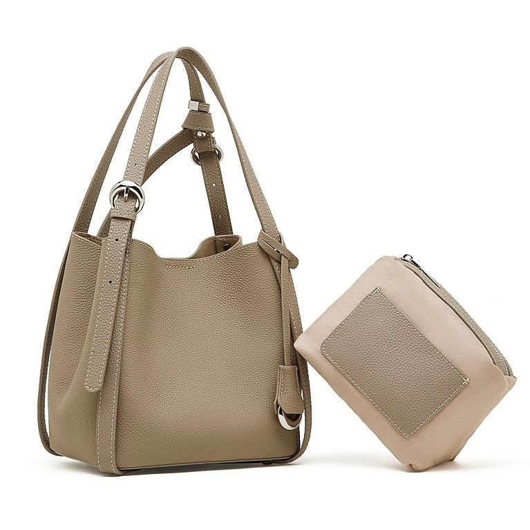 Women's Textured Cowhide Bucket Bag with Removable Pouch