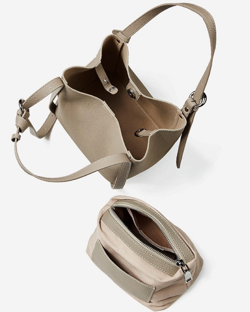 Women's Textured Cowhide Bucket Bag with Removable Pouch