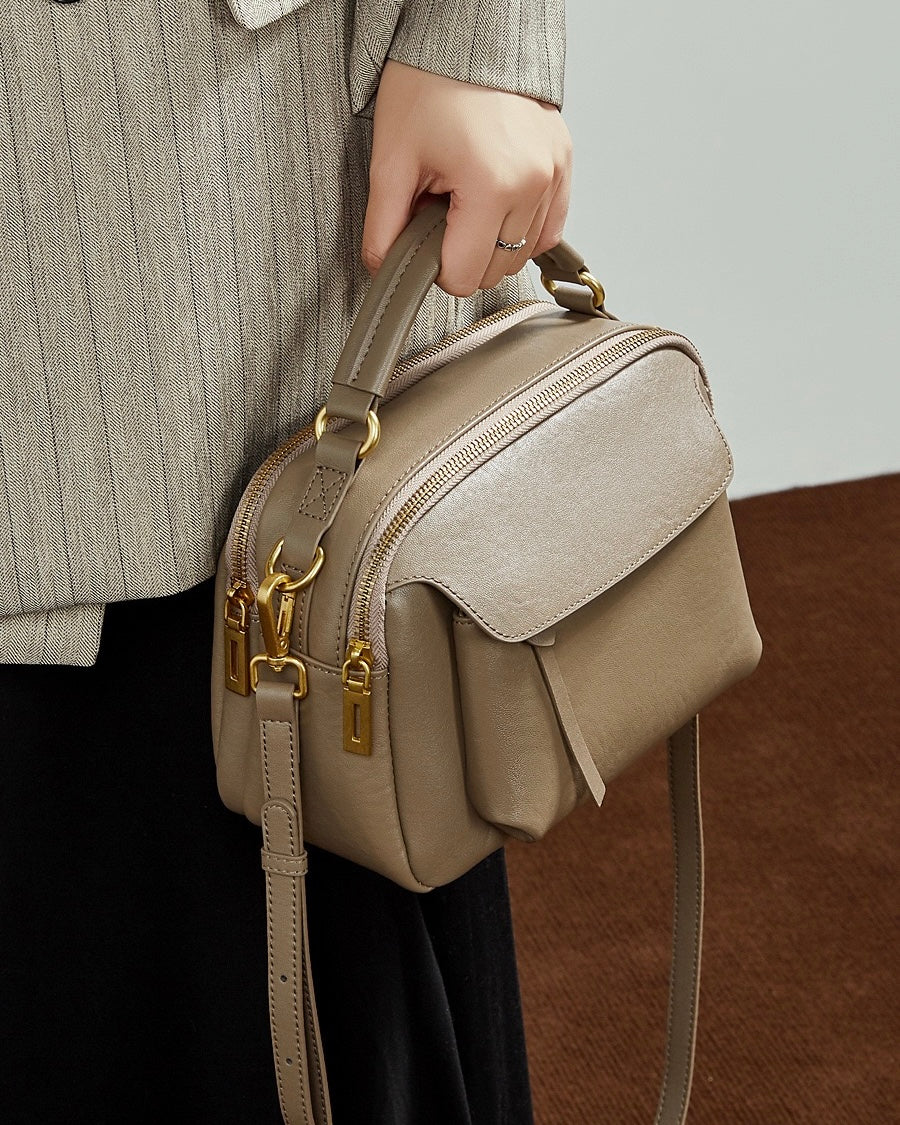 Women's Full-Grain Cowhide Soft Structured Crossbody Satchel