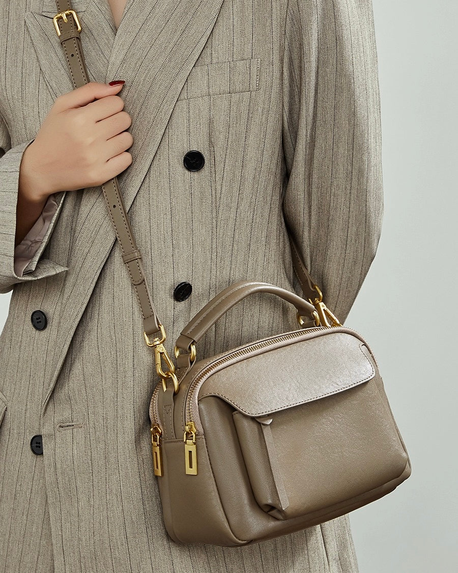 Women's Full-Grain Cowhide Soft Structured Crossbody Satchel