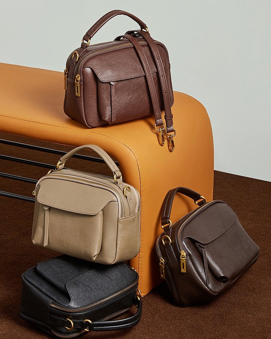 Women's Full-Grain Cowhide Soft Structured Crossbody Satchel