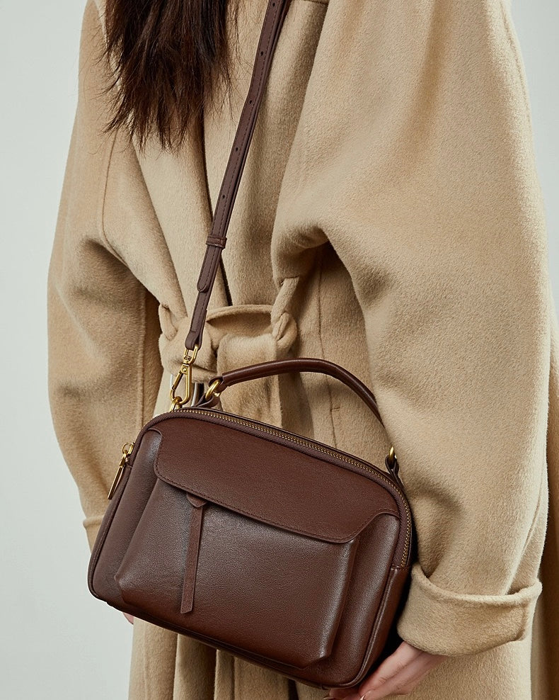 Women's Full-Grain Cowhide Soft Structured Crossbody Satchel