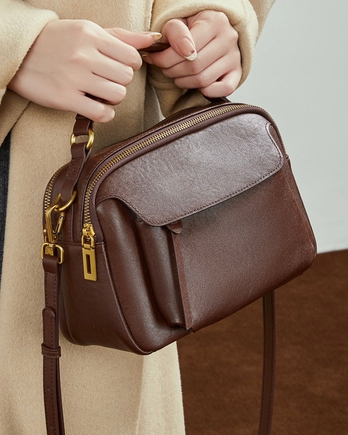 Women's Full-Grain Cowhide Soft Structured Crossbody Satchel
