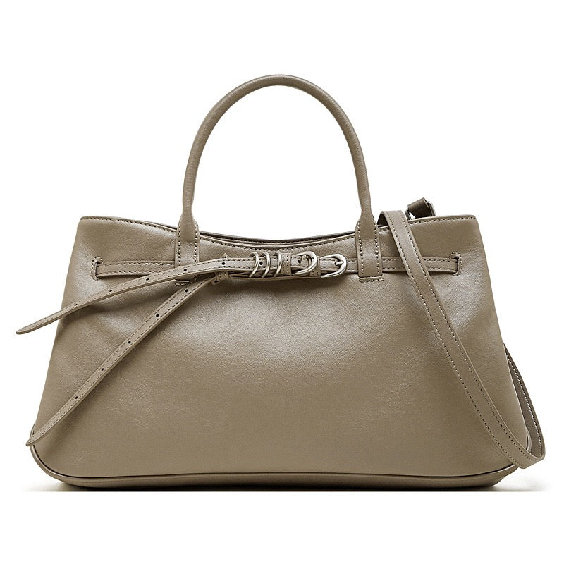 Women's Textured Cowhide Retro Ring-Buckle Tote Bag