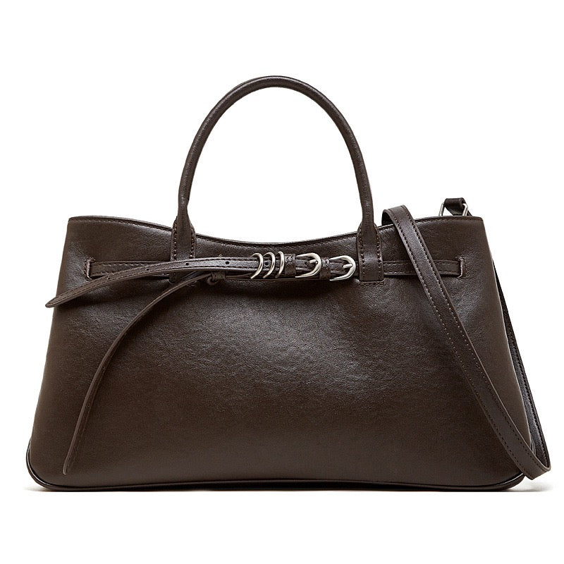Women's Textured Cowhide Retro Ring-Buckle Tote Bag