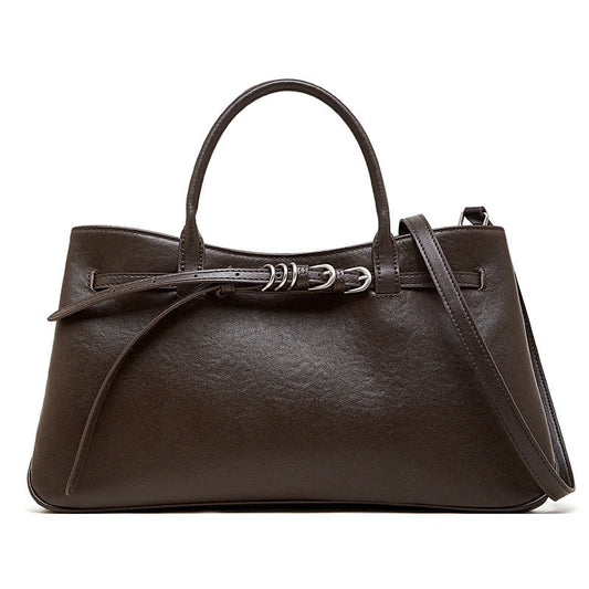 Women's Textured Cowhide Retro Ring-Buckle Tote Bag