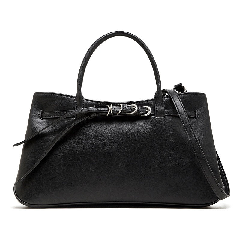Women's Textured Cowhide Retro Ring-Buckle Tote Bag