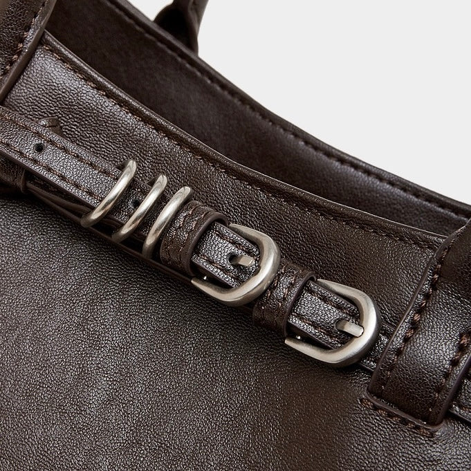 Women's Textured Cowhide Retro Ring-Buckle Tote Bag