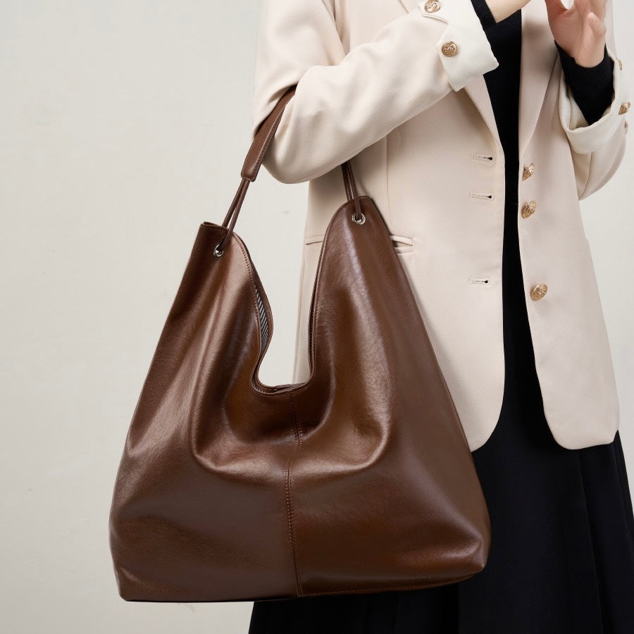 Women's Genuine Leather Large Hobo Tote Bag with Magnetic Closure