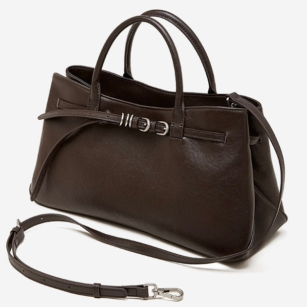 Women's Textured Cowhide Retro Ring-Buckle Tote Bag