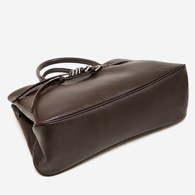 Women's Textured Cowhide Retro Ring-Buckle Tote Bag