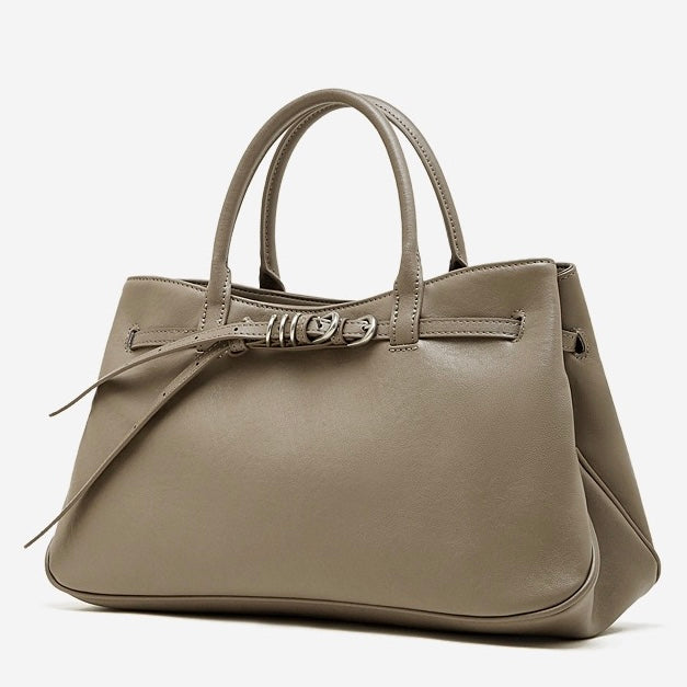 Women's Textured Cowhide Retro Ring-Buckle Tote Bag