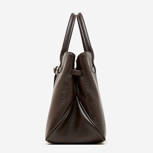 Women's Textured Cowhide Retro Ring-Buckle Tote Bag