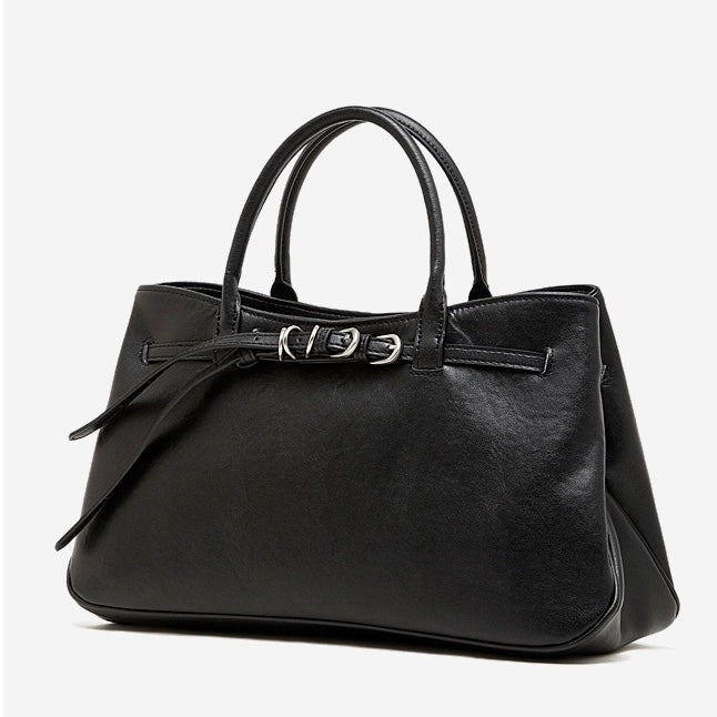 Women's Textured Cowhide Retro Ring-Buckle Tote Bag