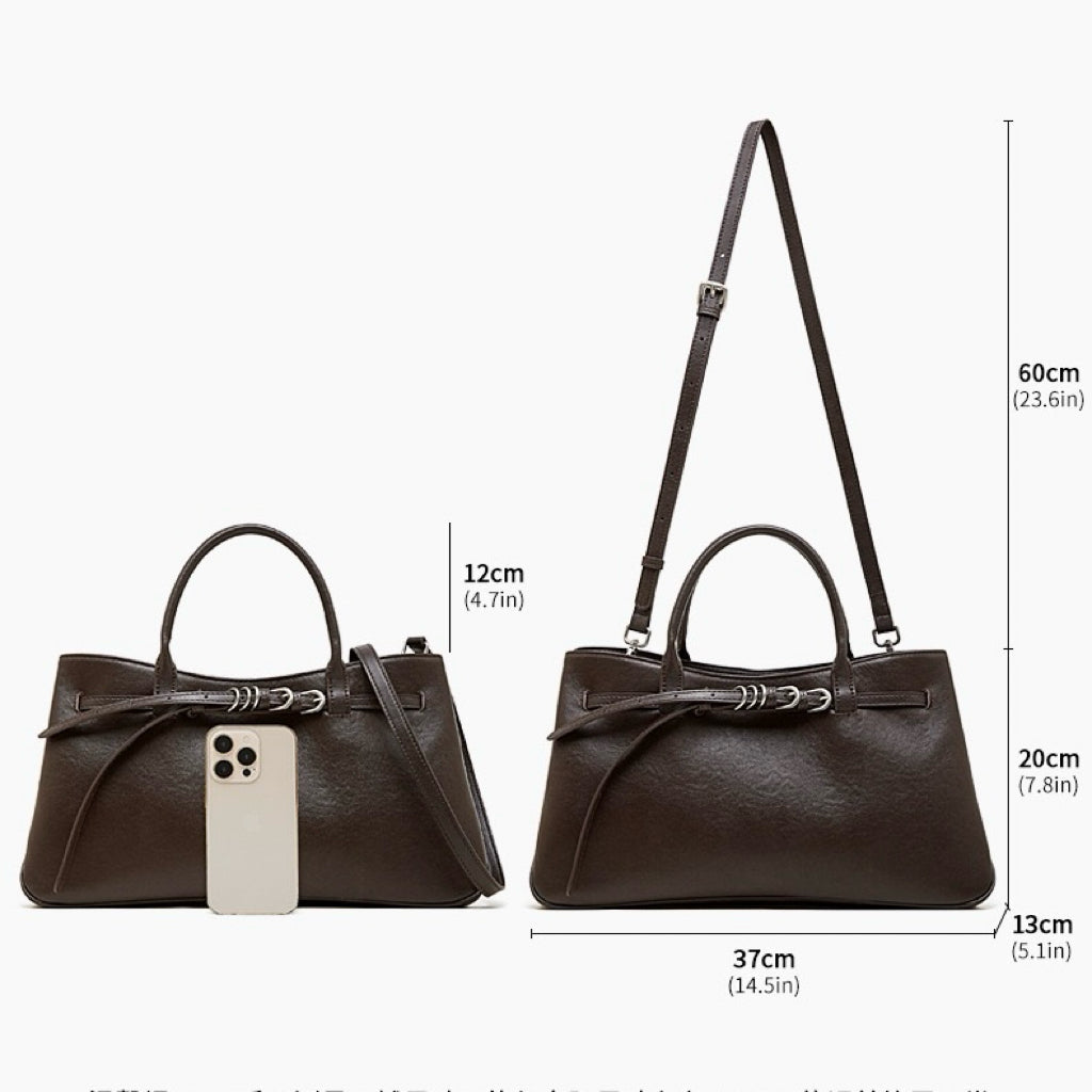 Women's Textured Cowhide Retro Ring-Buckle Tote Bag