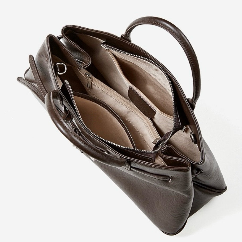 Women's Textured Cowhide Retro Ring-Buckle Tote Bag