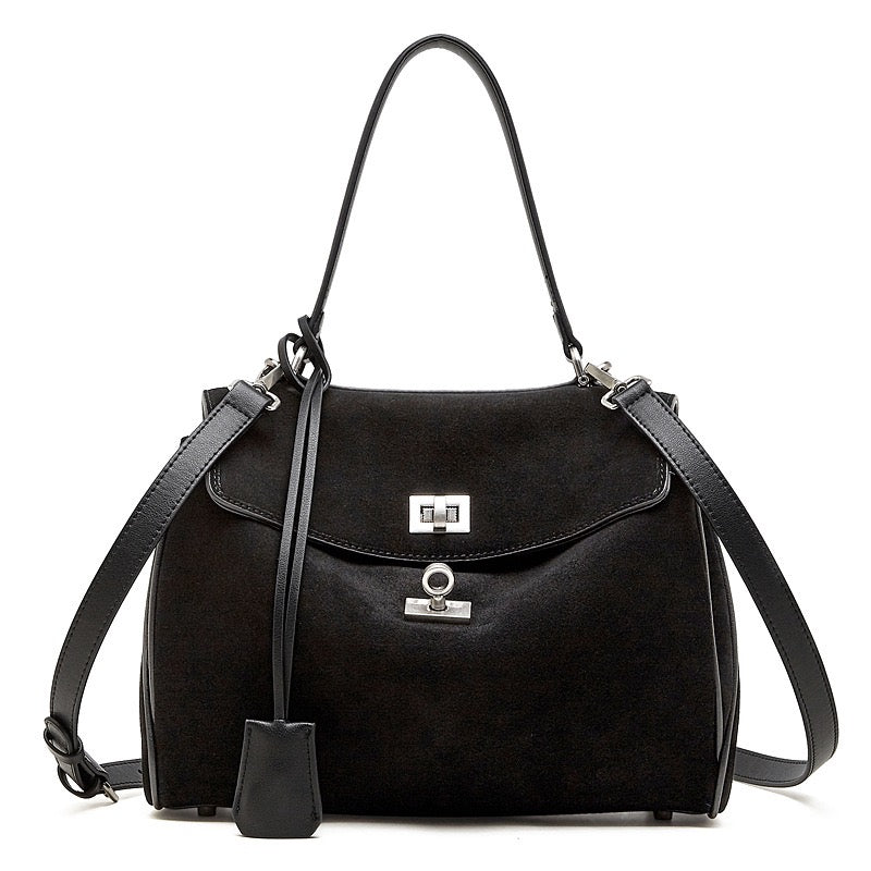 Women's Soft Suede Cowhide Lock Top-Handle Bag