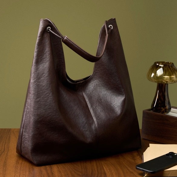 Women's Genuine Leather Large Hobo Tote Bag with Magnetic Closure