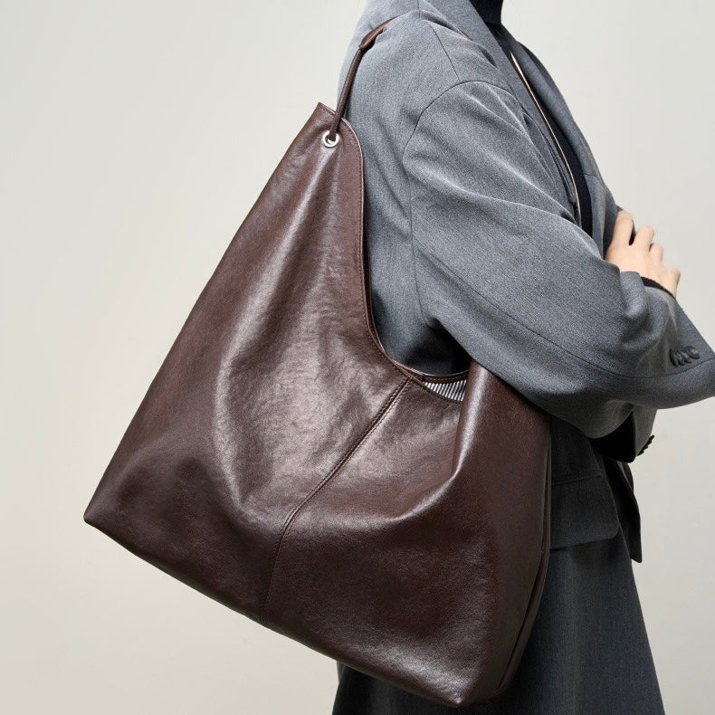 Women's Genuine Leather Large Hobo Tote Bag with Magnetic Closure