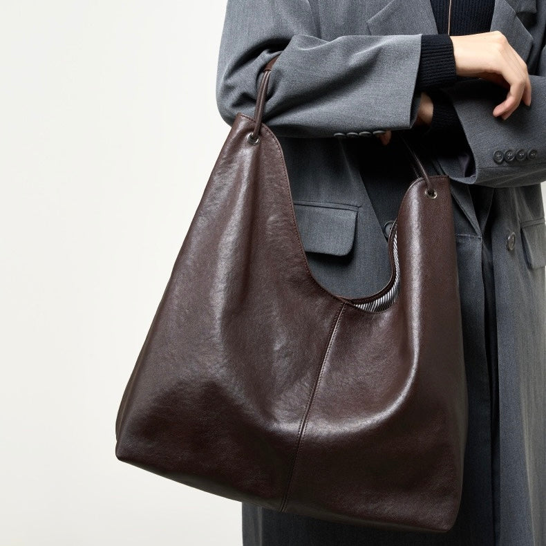 Women's Genuine Leather Large Hobo Tote Bag with Magnetic Closure