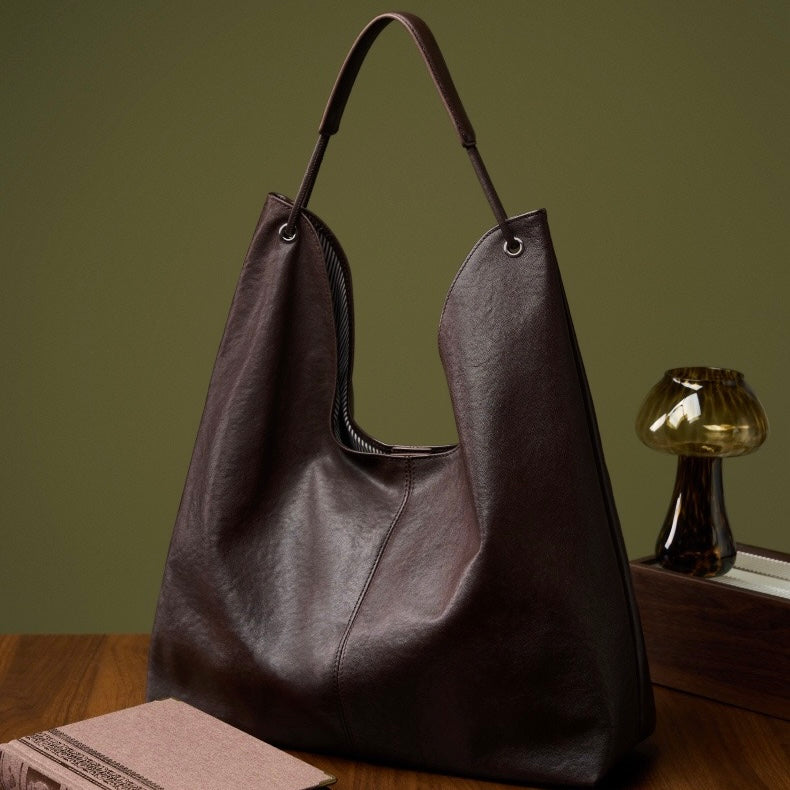 Women's Genuine Leather Large Hobo Tote Bag with Magnetic Closure