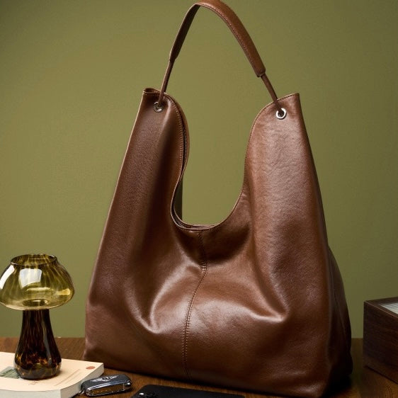 Women's Genuine Leather Large Hobo Tote Bag with Magnetic Closure
