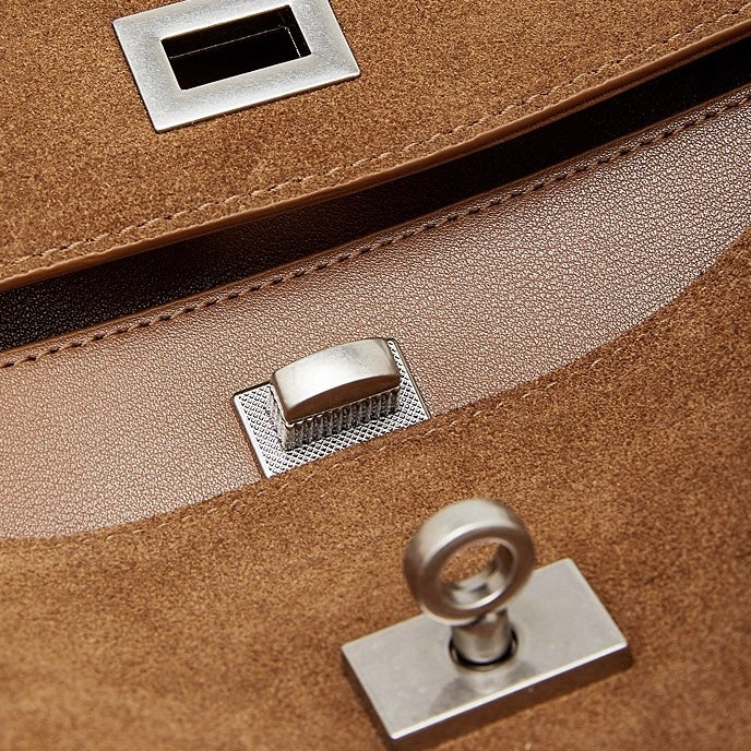 Women's Soft Suede Cowhide Lock Top-Handle Bag
