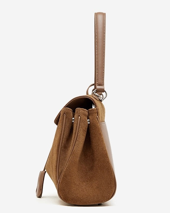 Women's Soft Suede Cowhide Lock Top-Handle Bag