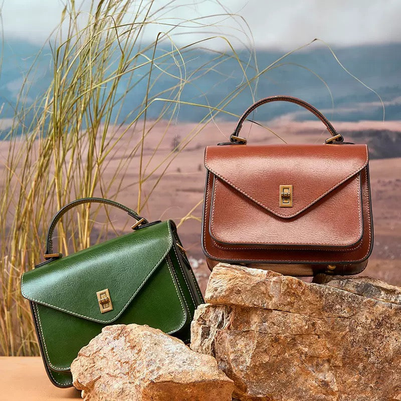 Women's Genuine Leather Postman Crossbody Shoulder Tote Bag with Adjustable Strap