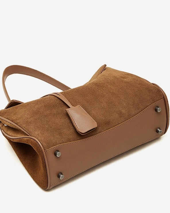 Women's Soft Suede Cowhide Lock Top-Handle Bag