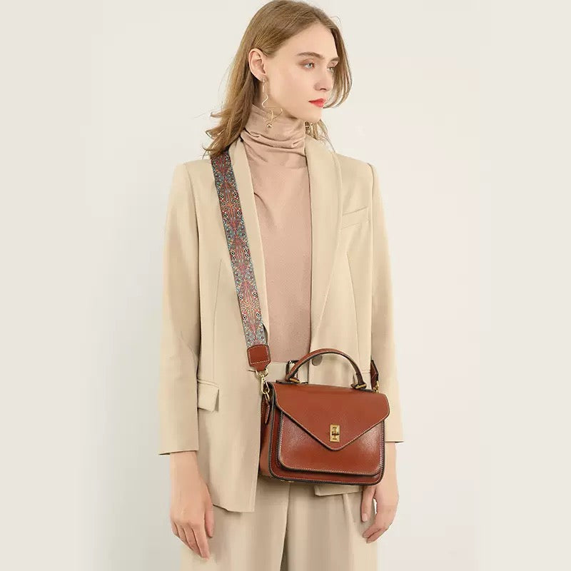 Women's Genuine Leather Postman Crossbody Shoulder Tote Bag with Adjustable Strap