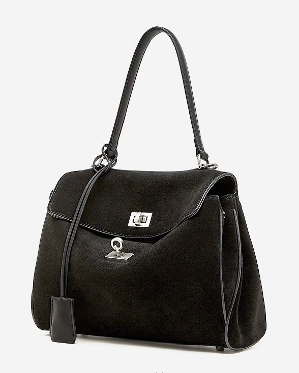 Women's Soft Suede Cowhide Lock Top-Handle Bag