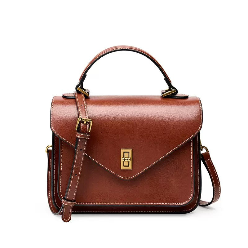 Women's Genuine Leather Postman Crossbody Shoulder Tote Bag with Adjustable Strap