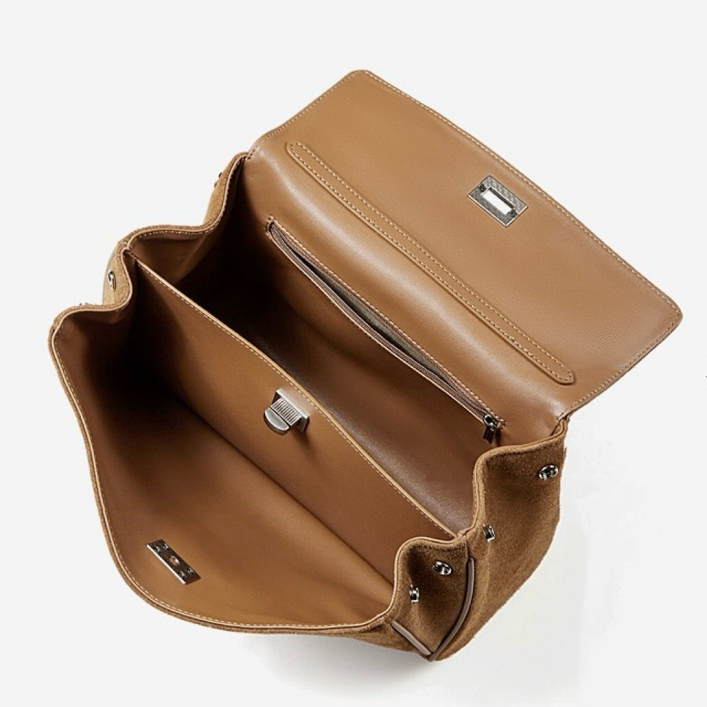 Women's Soft Suede Cowhide Lock Top-Handle Bag