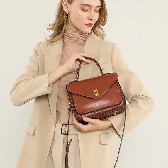 Women's Genuine Leather Postman Crossbody Shoulder Tote Bag with Adjustable Strap