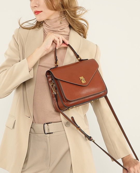 Women's Genuine Leather Postman Crossbody Shoulder Tote Bag with Adjustable Strap