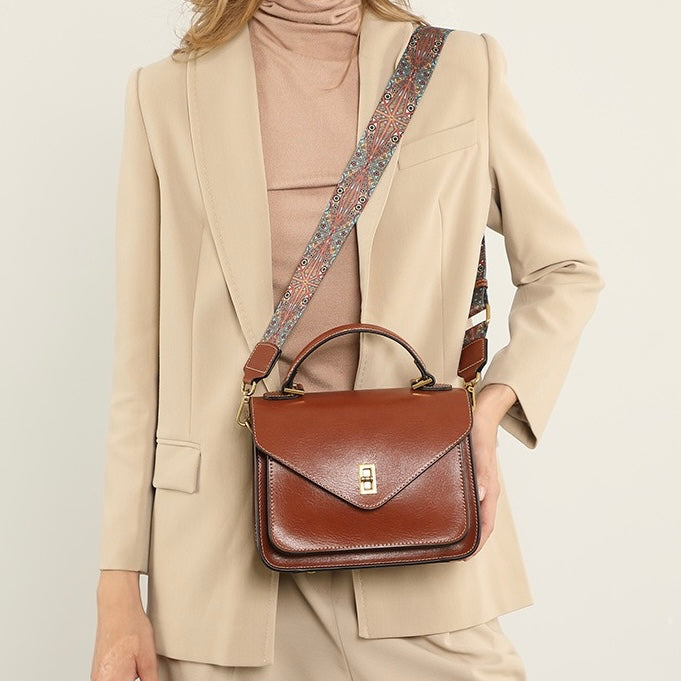 Women's Genuine Leather Postman Crossbody Shoulder Tote Bag with Adjustable Strap