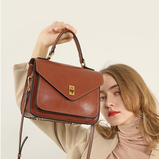 Women's Genuine Leather Postman Crossbody Shoulder Tote Bag with Adjustable Strap