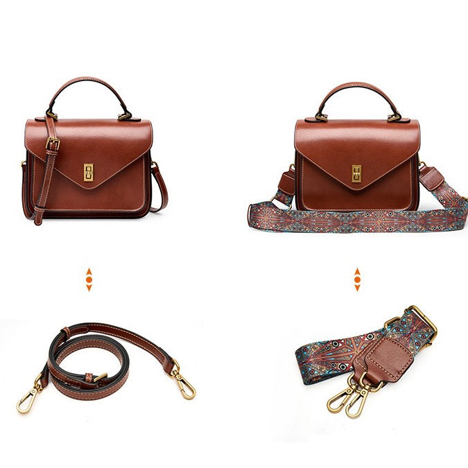 Women's Genuine Leather Postman Crossbody Shoulder Tote Bag with Adjustable Strap