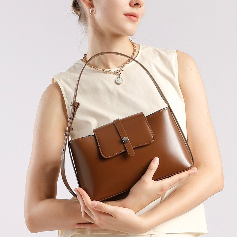 Women's Genuine Leather Structured Underarm Shoulder Bag
