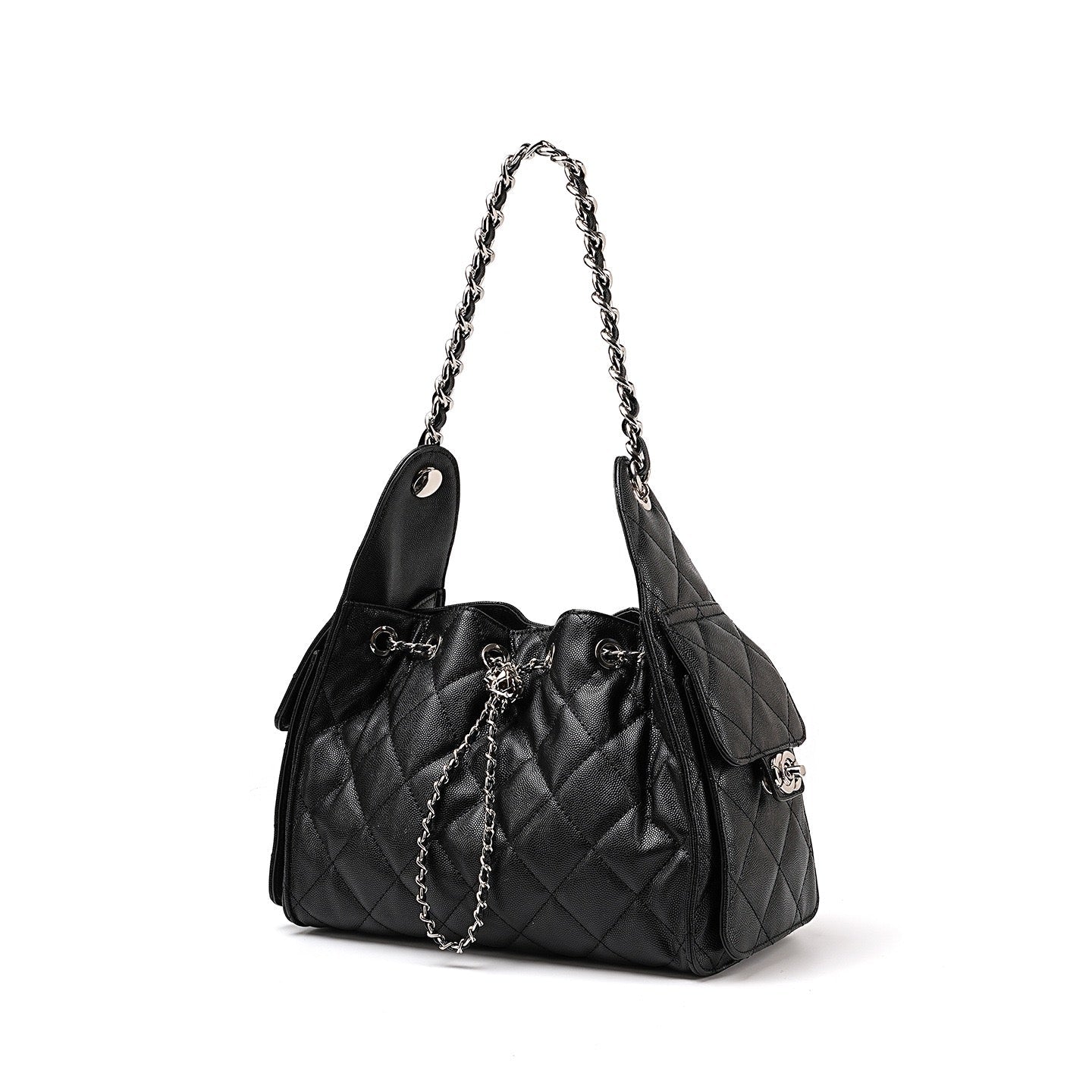 Women's Genuine Leather Quilted Bucket Shoulder Crossbody Bag