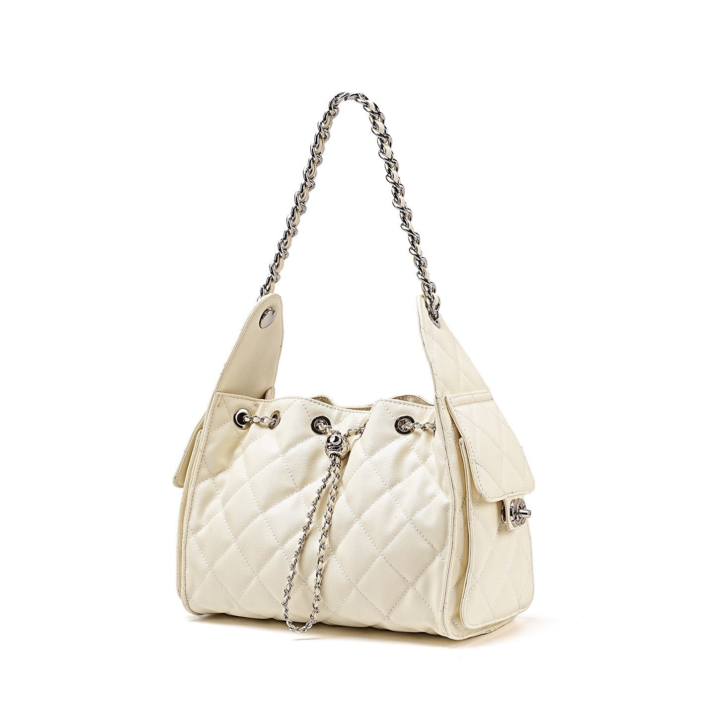 Women's Genuine Leather Quilted Bucket Shoulder Crossbody Bag